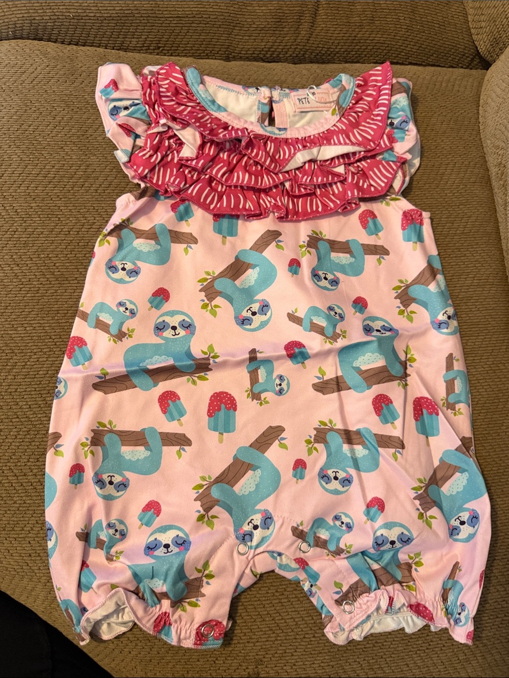Pink Sloth Ruffle Baby One-Piece Bodysuit by